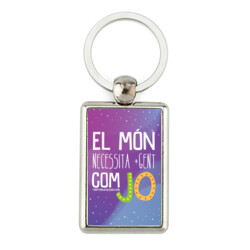 "EL MÓN NECESSITA GENT COM JO" Clauer rectangular metàl·lic