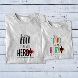 "EL MEU FILL ÉS EL MEU HEROI - EL MEU PARE ÉS EL MEU HEROI" Pack 2 samarretes