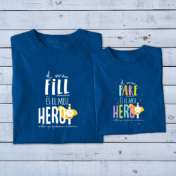 "EL MEU FILL ÉS EL MEU HEROI - EL MEU PARE ÉS EL MEU HEROI" Pack 2 samarretes