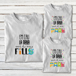 "EM CAU LA BAVA AMB ELS MEUS FILLS - EM CAU LA BAVA AMB EL MEU PARE" Pack 3 samarretes