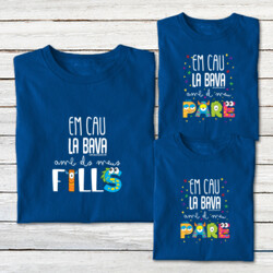 "EM CAU LA BAVA AMB ELS MEUS FILLS - EM CAU LA BAVA AMB EL MEU PARE" Pack 1 samarreta adult + 2 samarretes nens