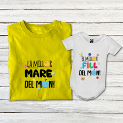 "ETS EL MILLOR FILL DEL MÓN - ETS LA MILLOR MARE DEL MÓN" Pack 1 samarreta adult + 1 body bebè