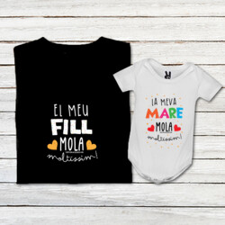 "EL MEU FILL MOLA MOLTÍSSIM - LA MEVA MARE MOLA MOLTÍSSIM" Pack 1 samarreta DONA + 1 body bebè blanc