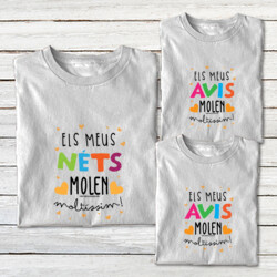 "ELS MEUS NÉTS MOLEN MOLTÍSSIM - ELS MEUS AVIS MOLEN MOLTÍSSIM" Pack 1 samarreta adult + 2 samarretes nens