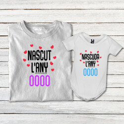 "NASCUDA L'ANY" Samarreta PERSONALITZABLE adult + 1 body bebè