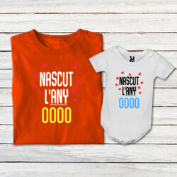 "NASCUT L'ANY_NASCUT L'ANY" Samarreta PERSONALITZABLE adult + 1 body bebè