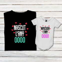 "NASCUT L'ANY_NASCUDA L'ANY" Samarreta PERSONALITZABLE adult + 1 body bebè