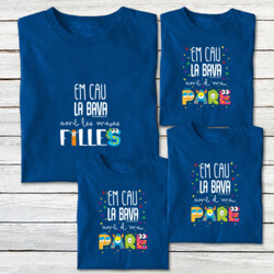 "EM CAU LA BAVA AMB LES MEVES FILLES  - EM CAU LA BAVA AMB EL MEU PARE" Pack de 4 samarretes m/curta