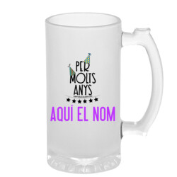 "PER MOLTS ANYS" Gerra personalitzada cervesa vidre