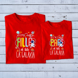"TINC EL MILLOR PARE DE TOTA LA GALÀXIA_ TINC LA MILLOR FILLA DE TOTA LA GALÀXIA" Pack samarreta clara Adult + samarreta clara nen