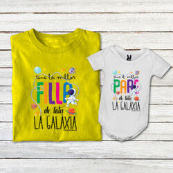 "TINC EL MILLOR PARE DE TOTA LA GALÀXIA_ TINC LA MILLOR FILLA DE TOTA LA GALÀXIA" Pack samarreta clara Adult + samarreta clara nen