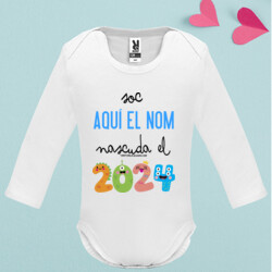 "NASCUDA EL 2024 AMB NOM BEBÈ" body nadó màniga llarga personalitzable