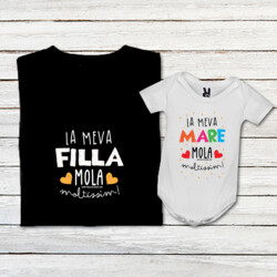 "LA MEVA FILLA MOLA MOLTÍSSIM - LA MEVA MARE MOLA MOLTÍSSIM" Pack 1 samarreta DONA + 1 body bebè blanc